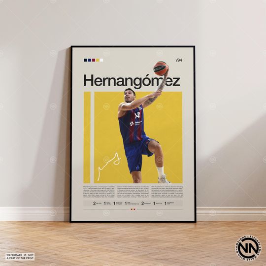 Discover Willy Hernangomez Poster, Barcelona, Euroleague Poster, Sports Poster, Mid Century Modern, Basketball Gift, Sports Bedroom Posters