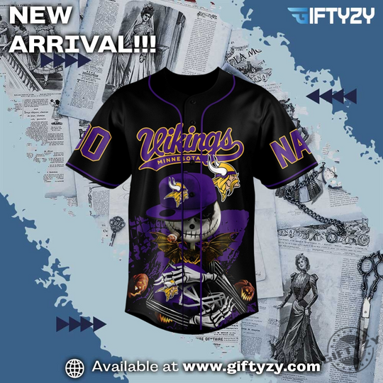 Discover Minnesota Fear The Vikings Jack Skellington football Football Halloween Personalized Baseball Jersey