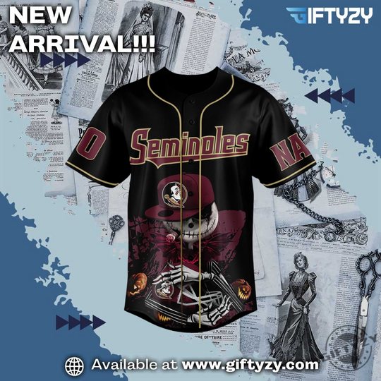 Florida State Seminoles Fear The Spear Jack Skellington Halloween Personalized Custom Name 3D Baseball Jersey