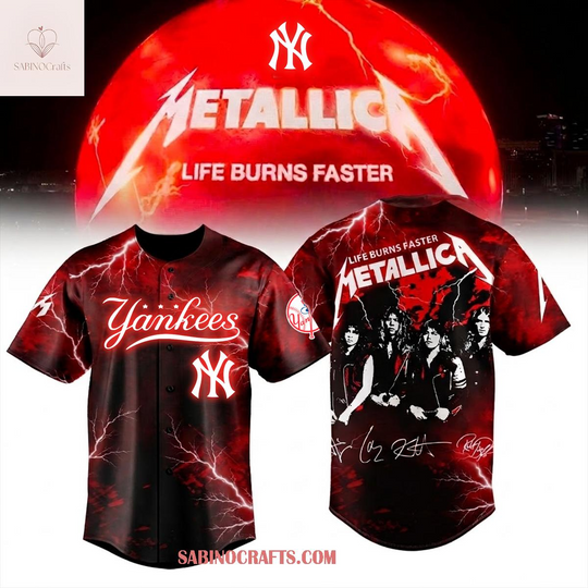 Discover New York Yankees Metallica Night 2026 Life Burns Faster Baseball Jersey