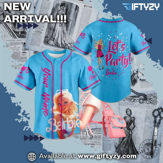 Lets Go Party Barbie Custom Name Blue Baseball Jersey