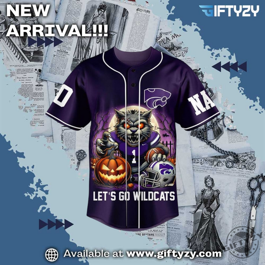 Kansas State Wildcats Football Team Halloween Lets Go Wildcats With Fear Personalized Baseball Jersey