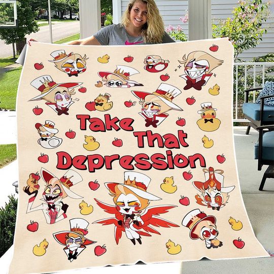 Take That Depression Duck Blanket, TAKE THAT DEPRESSION Blanket, Hazbin Hotel, Lucifer, Hazbin Hotel Fan Blanket