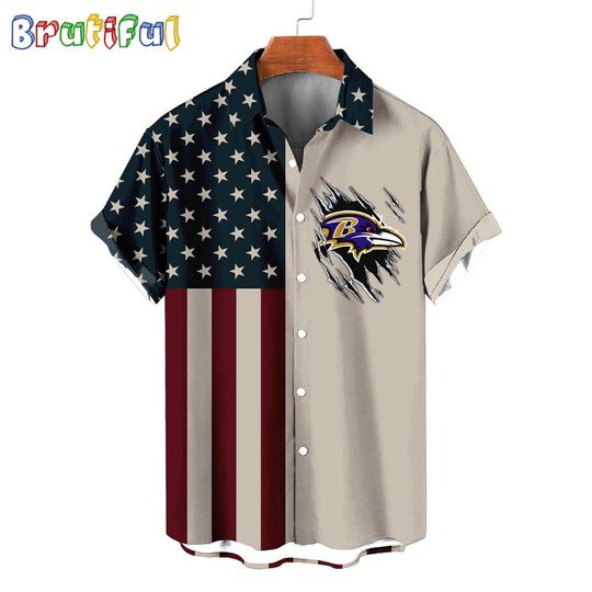 Baltimore Ravens American Flag Summer Button Hawaiian Shirt