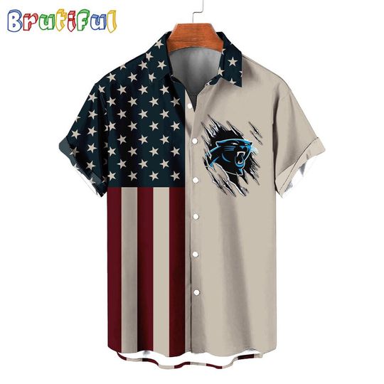 Carolina Panthers American Flag Summer Button Hawaiian Shirt