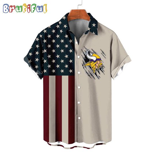 Minnesota Vikings American Flag Summer Button Hawaiian Shirt