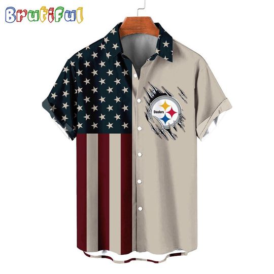 Pittsburgh Steeler American Flag Summer Button Hawaiian Shirt