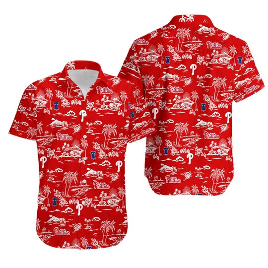 Phillies Hawaiian Shirt Palm Tree Print Aloha Summer Shirt for Men