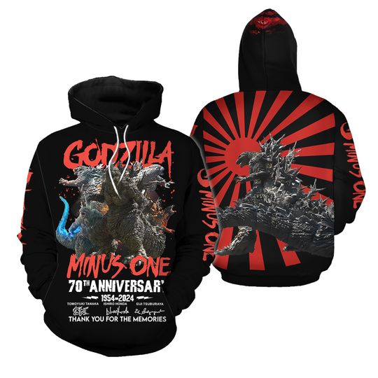 3d hoodie HOT!! god zilla Minus One 70th Anniversary 1954-2024 Thank's Memories