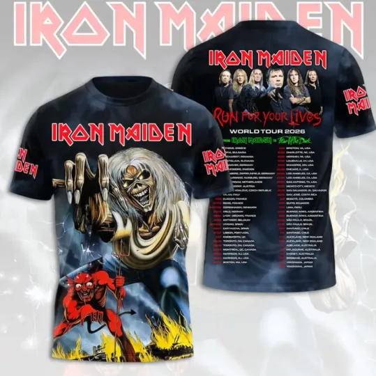 Discover 1Iron Maiden1 2026 World Tour 3D Apparel T-Shirt