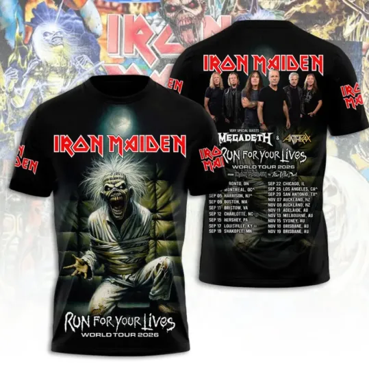 Discover 1Iron Maiden1 2026 Tour Run For Your Lives 3D Printed T-shirt