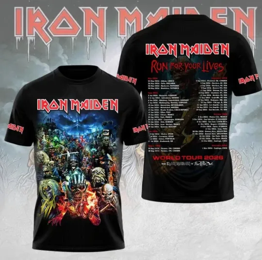 Discover 1Iron Maiden Run For Lives World Tour 2026 3D Apparel T-Shirt