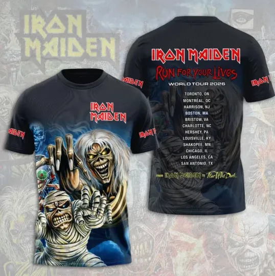 Discover 1Iron Maiden Run For Your Lives World Tour 2026 3D T-Shirt