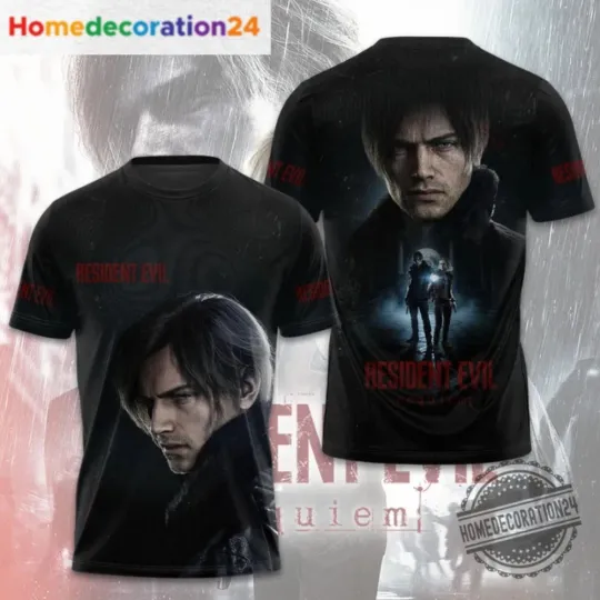 Discover Resident Evil Requiem X Leon Scott Kennedy 3D All Over Print T-Shirt