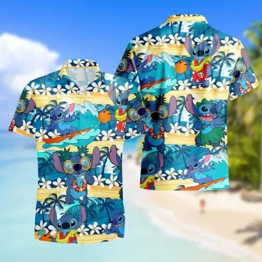 Discover Disney Stitch Dancing Surfing Summer Beach Aloha Hawaiian Shirt