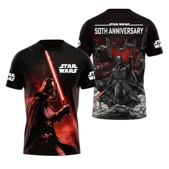 Discover 50th Anniversary Space Saga 3D Dark Warrior Graphic T-Shirt Fan Tee