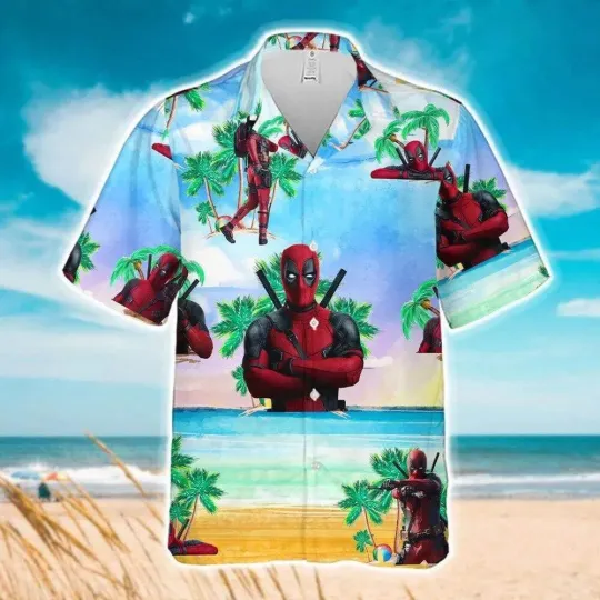 Discover Marval Deadpool Hawaiian Shirt Superhero Head Button-Up Shirt Summer Beach Shirt