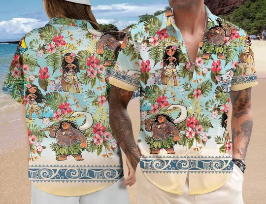 Discover Disney Moana Maui And Pua Tropical Hibiscus Flowers Aloha Summer Hawaiian Shirt
