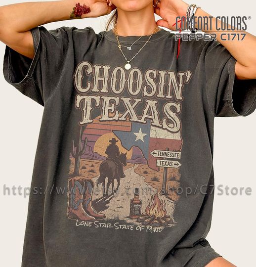 Discover Ella Choosin' Texas T-Shirt, Lone Star State of Mind Tee, Vintage Country Music Merch, Retro Western Cowboy Shirt