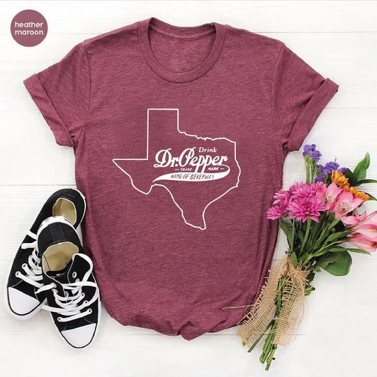 Discover Texas Dr Pepper Tee, Vintage Drink Shirt, King of Beverages Graphic, State Outline T-Shirt, Retro Soda Lover Gift, Classic Texas Style Top