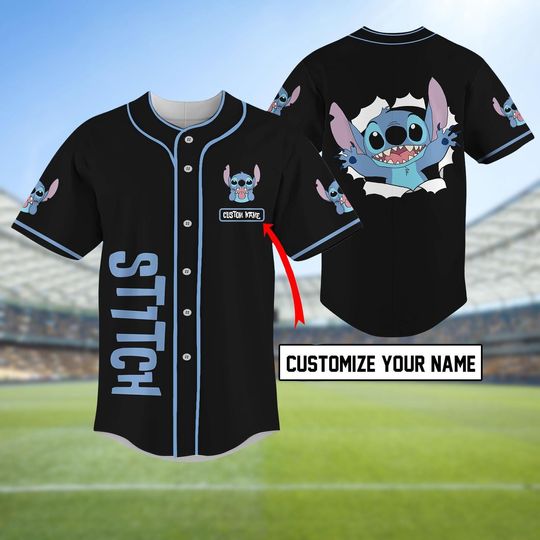 Discover Custom Stitch Baseball Jersey, Lilo And Stitch Shirt, Blue Alien Jersey Shirt, Disney Family Vacation Outfit, Ohana Theme Park Jersey