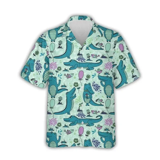 Discover Cute Alligator Hawaiian Shirt, Cartoon Crocodile Aloha Shirt, Funny Animal Butto