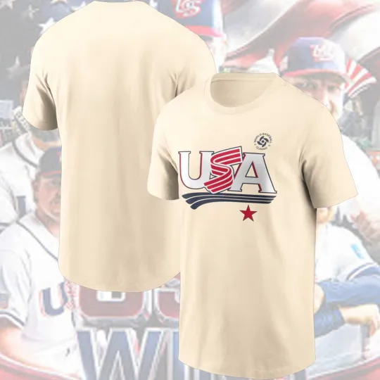 Discover 2026 World Baseball Classic USA Team T Shirt, Men's USA Baseball Tee Sand