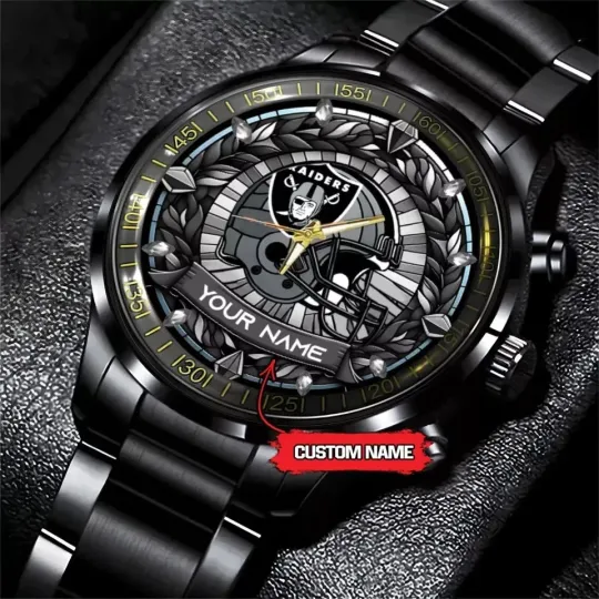 Discover Las Vegas Football Team Raiderss Personalized Black Stainless Steel Watch Gift F