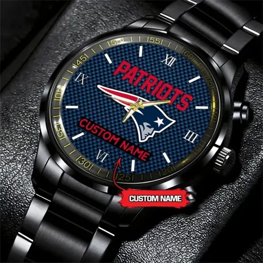 Discover Personalized New England Football Team Patriotss Black Stainless Steel Watch