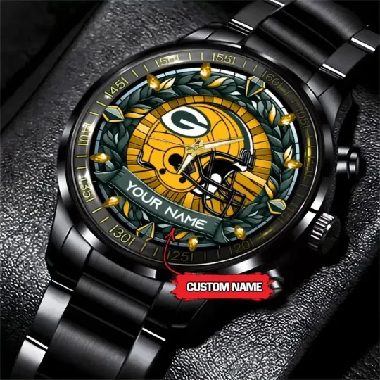 Discover Green Bay Football Team Packerss Personalized Black Stainless Steel Watch Gift F