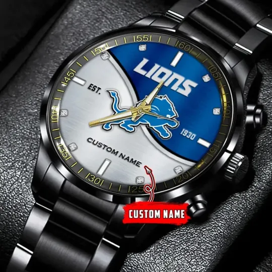 Discover Detroits Football Team Lionss Color Football Black Stainless Steel Watch