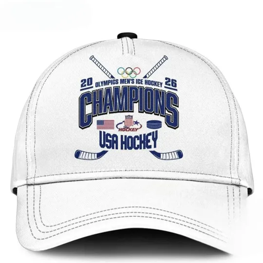 Discover Team U.S.A 2026 Olympic Men’s Ice Hockey Champions Limited White Cap, Print