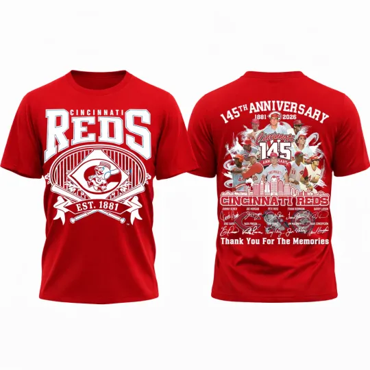 Discover Cincinnati Reds 145th Anniversary 1881-2026 All Over Print Shirt
