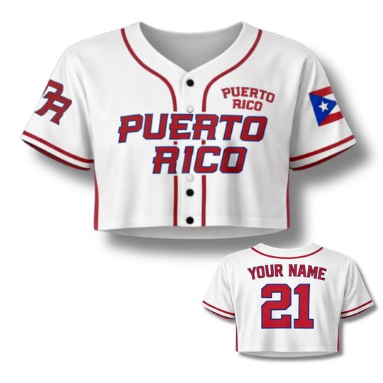 Discover Puerto Rico Baseball Crop Top Women Button Up Jersey Custom Name number Sport Shirt