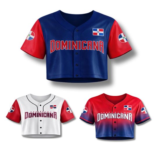 Discover Dominican Flag Baseball Crop Top Women Button Up Jersey Custom Name number  Shirt