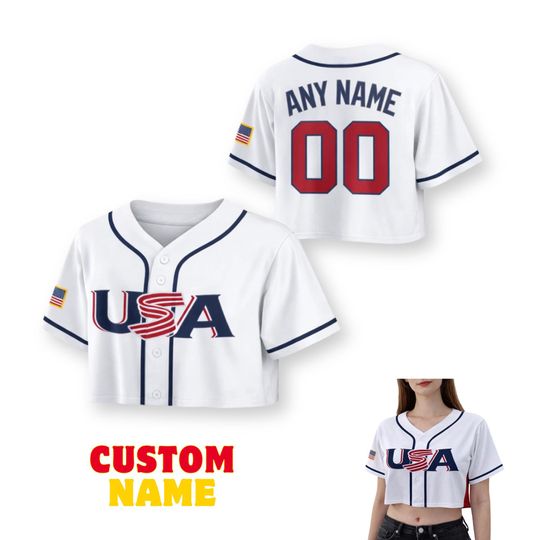 Discover Custom USA Baseball Crop Jersey, Personalized Name & Number Button Front Top