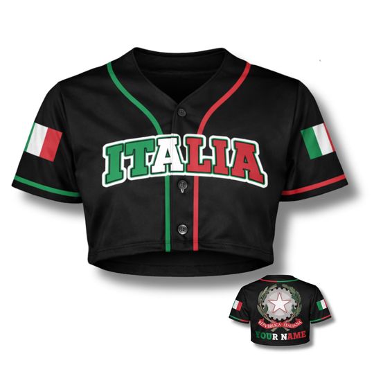 Discover Italia Baseball Crop Top Italian Flag Button Up Jersey Custom Name Women Shirt