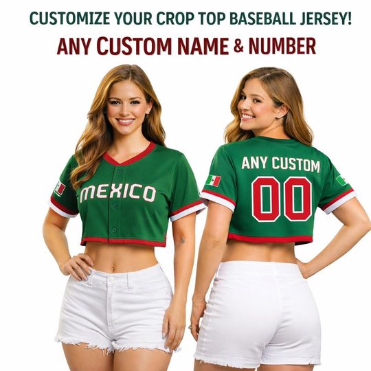 Discover Custom Mexico Baseball Crop Jersey, Personalized Name Number Fan Top