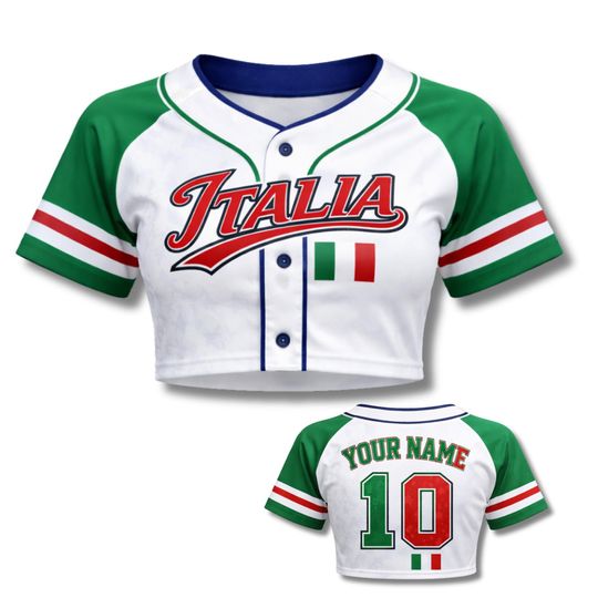 Discover Italia Baseball Crop Top Italian Flag Button Up Jersey Custom Name, number Women Shirt