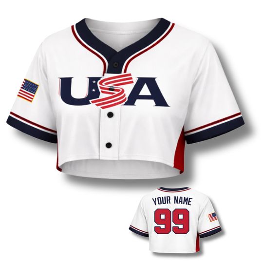 Discover USA Baseball Crop Top Patriotic Button Up Jersey Custom Name number