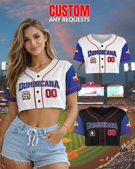 Discover Personalized Dominican Flag Baseball Crop Top Women Button Up Jersey Custom Name number Shirt