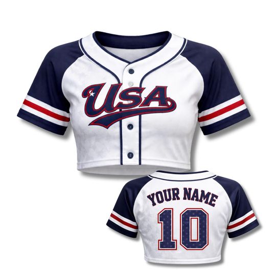 Discover USA Baseball Crop Top Patriotic Button Up Jersey Custom Name number