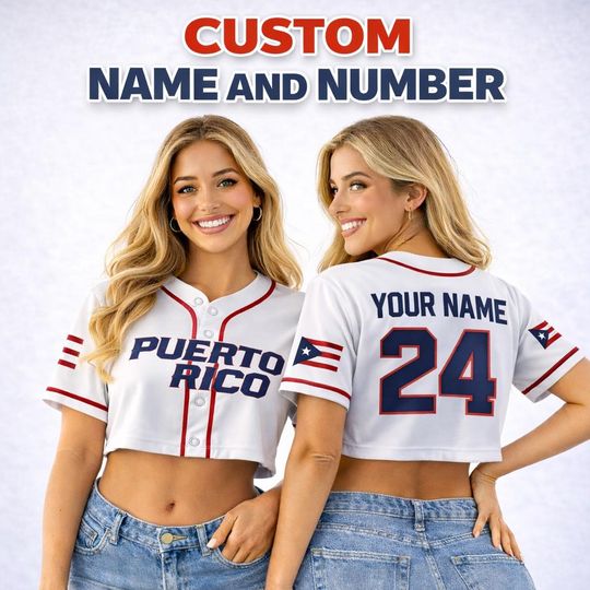 Discover Custom Puerto Rico Baseball Crop Top Jersey, Personalized Name Number