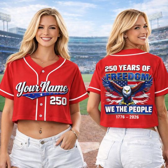 Discover Personalized 250th Anniversary Crop Top Baseball Jersey, Patriotic USA