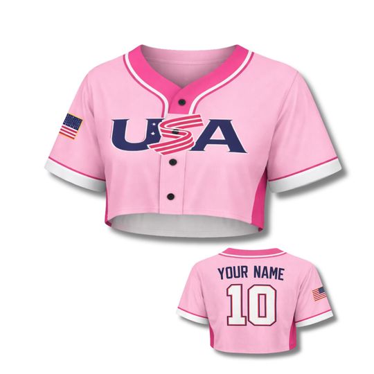 Discover USA Baseball Crop Top Patriotic Button Up Jersey Custom Name number