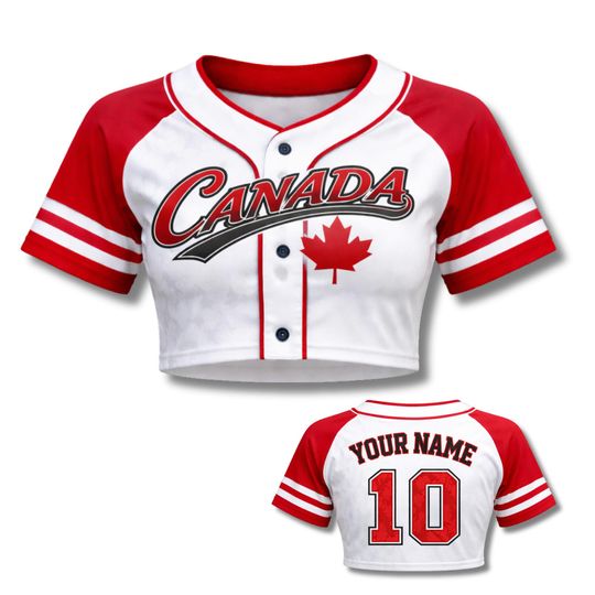 Canada Baseball Crop Top Patriotic Button Up Jersey Custom Name number Canada Day Shirt