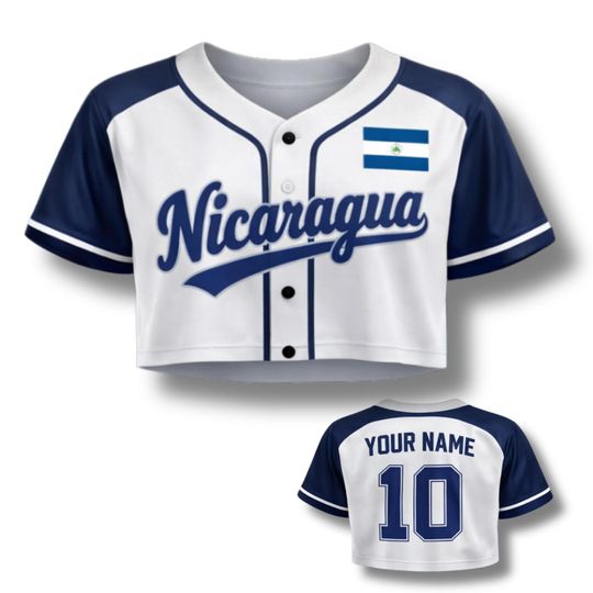 Discover Nicaragua Baseball Crop Top Women Button Up Jersey Custom Name number Sport Shirt