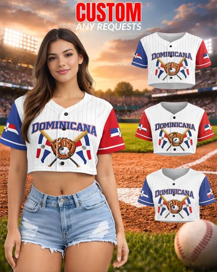 Discover Personalized Dominican Flag Baseball Crop Top Women Button Up Jersey Custom Name number Shirt