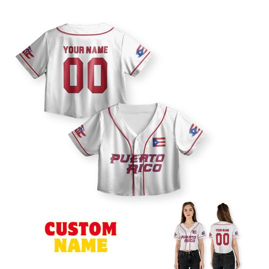 Discover Custom Puerto Rico Baseball Crop Jersey with Name & Number