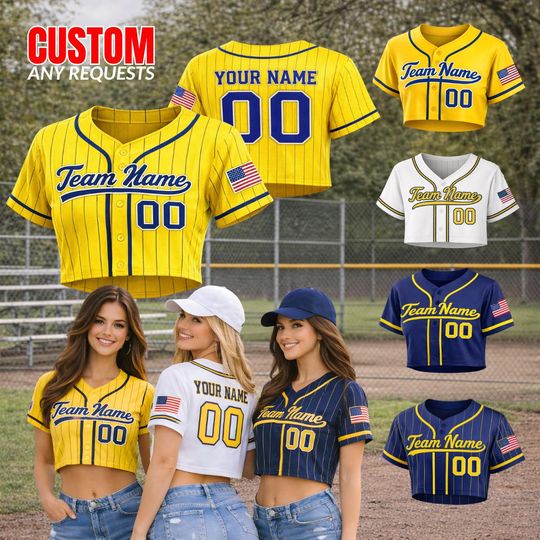Discover Personalized Banana Team Crop Baseball Jersey for Women, Custom Name & Number, Fun "Let's Go Bananas" Design, Perfect Gift for Savannah Fans